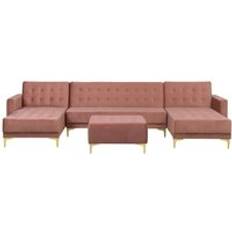 Corner Sofas - Pink Beliani Modular U-Shaped Corner Bed 2 Chaises Pink Velvet Sofa