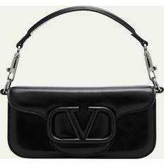 Black Messenger Bags Valentino Garavani Loco Small VLOGO Glossy Leather Shoulder Bag NERO