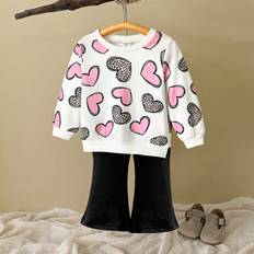 24-36M Other Sets Children's Clothing Shein Baby Girls Heart Print Sweatshirt And Flared Pants Set