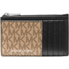 Michael Kors Cooper Leather And Logo Zip Wallet - Black/Camel