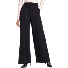 Bar III Women's High-Leg Wide-Leg Seamed Ponte Pants - Deep Black