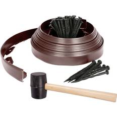 Harbour Housewares Flexible Plastic Lawn & Path Edging with 40 Pegs & Mallet - 10m x 4cm - Brown