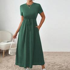 Shein Womens Casual Solid Color Drawstring Waist Summer Dress