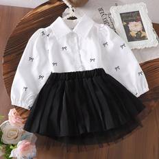 Black Other Sets Children's Clothing Shein pcs Infant Girls White Butterfly Print Shirt And Black Pleated Skirt Set