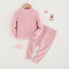 Solid Colours Other Sets Children's Clothing Shein pcsSet Baby Girl Solid Color Knitted Soft Round Neck Ruffled Sleeve Sweater And Elastic Waist Casual Pants Set