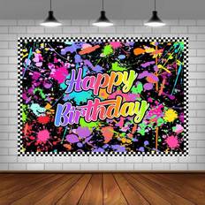 Photo Backgrounds Tianci Birthday Photography Background Colorful Graffiti Splash Painting Party Background Happy Birthday Theme Black Light Party Dress