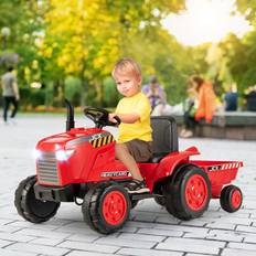 Elektrische Kinderfahrzeuge Costway 2 in 1 Kinder Elektrotraktor mit Anhänger & Fernbedienung Elektrisches Spielzeugauto-Rot