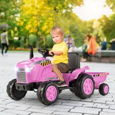 Elektrische Kinderfahrzeuge Costway 2 in 1 Kinder Elektrotraktor mit Anhänger & Fernbedienung Elektrisches Spielzeugauto-Rosa