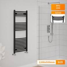 NRG Modern Bathroom 1200 x 500mm Heated Towel Rail Radiator Curved Black