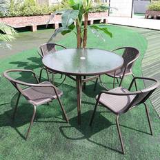 Outdoor Coffee Table with Umbrella Hole - Brown / Round
