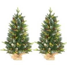 Green Christmas Trees Homcom HOMCOM 2 Pieces 3' Prelit Artificial Tabletop LED Display Christmas Tree