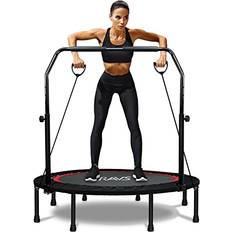 Fitness Trampolines Ravs Mini Trampoline for Kids Adults 48" Foldable Fitness Rebounder Trampoline with Height Adjustable Handle Exercise Trampoline Indoor Workout Max Load 440lbs