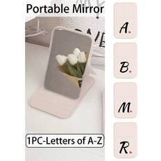 Pink Makeup Mirrors Shein pc Mini Pink Heart With Black Letters Foldable Portable Makeup MirrorLetters Of AZ Makeup Mirror With Bracket Travel Mirror Beauty Products Desktop Ma