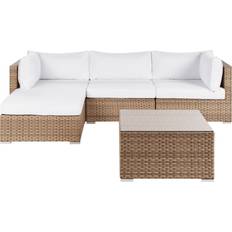 Synthetic Rattan - White Outdoor Lounge Sets Beliani Right Hand Garden Sofa with Square Coffee Table Sano II Outdoor Lounge Set
