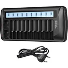 EBL 999 universal batteriladdare för batteri AA/AAA/9V block/litiumjon/NiMH/NiCd, 12-laddningsfack, LCD-display och LED-lampor, multibatteriladdare