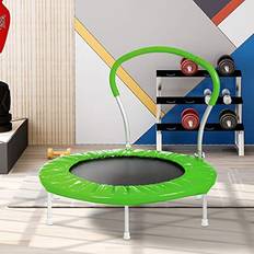 Green Fitness Trampolines Anwick Trampoline, Portable Fitness Foldable Trampoline in-Home Mini Rebounder with Adjustable Foam Handle, Exercise Trampoline for Adults, 45" Max Load 330lbs Green 36" with Handle