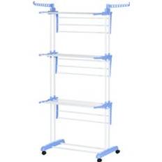 Foldable Clothes Drying Rack, 4-Tier Steel Garment Laundry Rack with Castors for Indoor and Outdoor Use, Blue