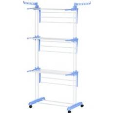 Clothing Care Homcom Foldable Clothes Drying Rack, 4-Tier Steel Garment Laundry Rack with Castors for Indoor and Outdoor Use, Blue