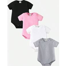 Polyester Bodysuits Children's Clothing Shein Baby Girl Simple Solid Color GraphicFree Romper Bodysuit Short Sleeve