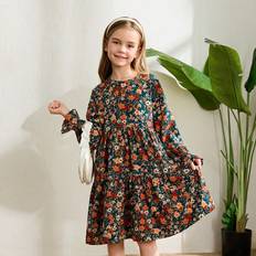 Ruffles Dresses Children's Clothing Shein Tween Girls Dusty Floral Print Flounce Sleeve Ruffle Hem Dress