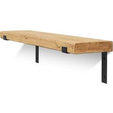 Hetton Solid Wood & Black Metal Brackets 9x2 22.5 cm x 5 cm 40 cm Teak Wall Shelf