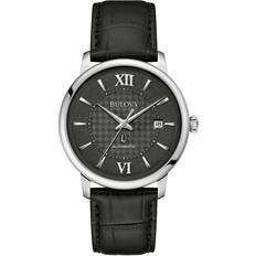 Bulova Analog Hudson Leather Strap Black Dial Automatic 96B441 Men's Watch