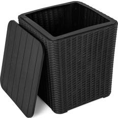 Garden & Outdoor Furniture Black Resin Wicker Woven Garden with Storage - 46 x 44 x 20 cm Outdoor Side Table