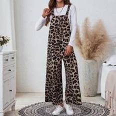 Leopard Jumpsuits & Overalls Shein Women's Casual Leopard Print Pocket Loose Jumpsuit Cheetah Print