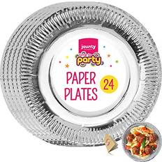 SOL 24pk Silver Paper Plates 9" Silver Party Plates for All Occasions Silver Plate for Christmas, Birthdays, Wedding Celebration Silver Disposable