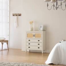 MDF Comò Alexandra House Living White Rattan Fir Wood 36 x 90 x 82 cm Chest of Drawer