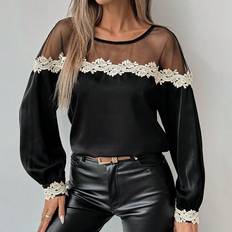 Transparent Blouses Shein Womens Summer Contrast Lace Elegant Blouse