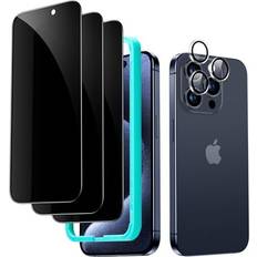 ESR for iPhone 15 Pro Max Privacy Screen Protector Set, Anti-spy Tempered-Glass Privacy Screen Protector, Micro-curved Case Friendly, 3-Pack with 1