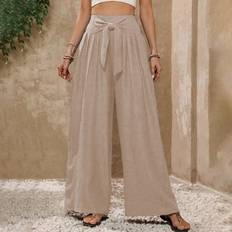 Shein Womens Vacation Solid Color TieWaist Loose WideLeg Casual Pants