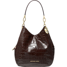 Michael Kors Lillie Large Crocodile Embossed Leather Shoulder Bag - Chocolate