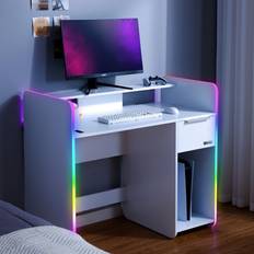 White Gaming Desks X-Rocker Electra PC Gaming Desk Drawer Control LEDs Wireless Charging White