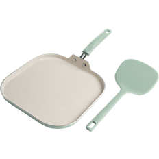 Non-stick Grilling Pans Clean ceramic non-stick aluminum square griddle pan, 10 inch, sage