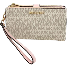 Phone Pockets Wallets Michael Kors Jet Set Travel Double Zip Wristlet Wallet - Vanilla Softpink