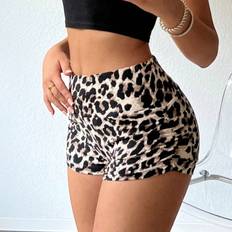 Leopard - Women Shorts Shein Women Leopard Print Elastic Waist Ruched Shorts