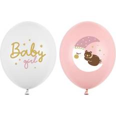 Baby Tekst- & Temaballoner PartyDeco 50 stk. balloner 30 cm baby girl mix pastel lyserød og hvid med tryk
