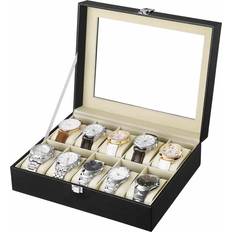 Barato Estuches para Relojes Songmics Caja para 10 con Tapa de Cristal, Negro beige