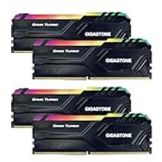 Gigastone RGB DDR4 RAM: Game Turbo 64 GB kit 4 x 16 GB DDR4 3 200 MHz PC4-2 5600 CL 16-18-18-18-40 XMP 2.0 AMD Ryzen 1,35 V UDIMM 288pin, obuffrad, icke-ECC, perfekt för stationära datorer med hög