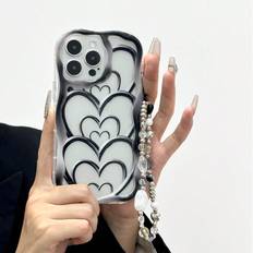 Shein HeartShaped Painted Glossy Cream Wavy Edge Strap Printed Protective Phone Case Compatible With IPhone IPhone Pro Max Apple P P P P XS XR P Plus Sam