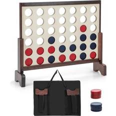 Board Games Costway Wooden4-in-a-row Game Set with 42 PCS Chips and 600D Oxford Fabric Carrying Bag-Brown