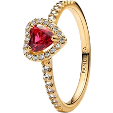 Crystal Rings Pandora Elevated Heart Ring - Gold/Transparent/Red