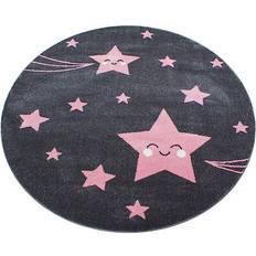 Pink And Grey Stars Circle Rug 120 Cm
