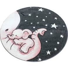 Pink Baby Elephant And Stars Cirlce Rug 160 cm