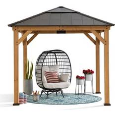 Garden & Outdoor Environment Sunjoy Cedar Framed Gazebo with Steel & Polycarbonate Hip Roof Hardtop, 9 x 9ft.