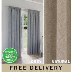 Grey - Linen Curtains Enhanced Living Dallas grey pencil pleat textured curtains - 100% blackout pair of curtains