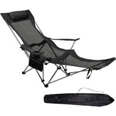 B&Q Adjustable Folding Recliner Camping Chair Lightweight Portable Chair With Detachable Footrest Headrest Cupholder One Size