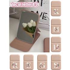 Pink Makeup Mirrors Shein pc Mini Pink Flower White Letters Foldable Portable Makeup MirrorLetters Of AZ Makeup Mirror With Bracket Travel Mirror Beauty Products Desktop Makeup